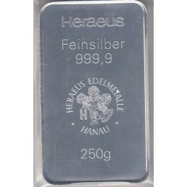 250 Gramm Silberbarren Heraeus Resale