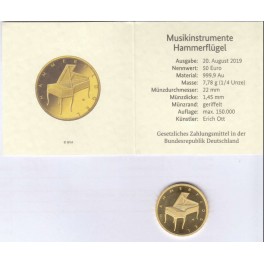 50 Euro Hammerflügel Goldmünze Musikinstrument mit Box und Zertifikat 