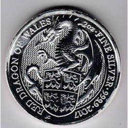 Queens Beasts Silbermünze 2oz - Red Dragon of Wales