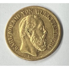 10 Mark Karl, Stuttgart Württemberg 1877 Goldmünze