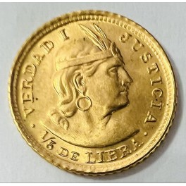 (rar!) 1/5 Libra Inkakopf 1966 Peru Goldmünze 