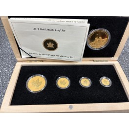 Maple Leaf Set Goldmünzen 2011 in edlem Holzetui + SilberMedaille und Zertifikat