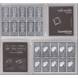 10x 10g Silberbarren Combi Bar Valcambi im Blister 