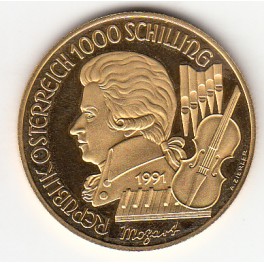 Goldmünze 1000 Schilling Mozart