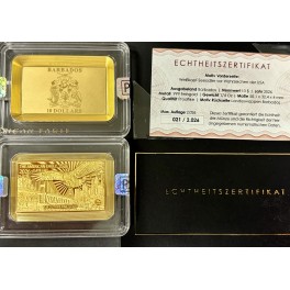 1/4oz Goldbarren "Barbados" mit Echtheitszertifikat