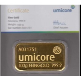 100g Goldbarren Umicore im Blister
