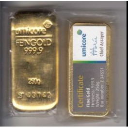 250 Gramm Goldbarren Umicore mit Zertifikat