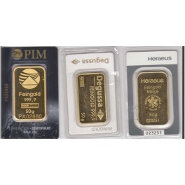 50 Gramm Sparkasse/Degussa Resale Goldbarren
